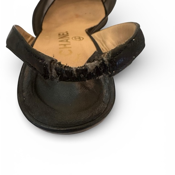 CHANEL Black Mesh Slingback Heels CC Logo Pointed Toe - Picture 8 of 10